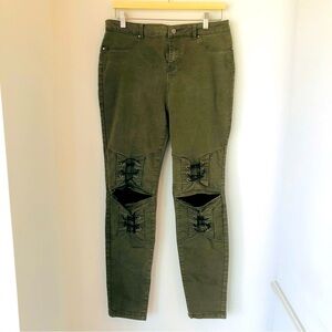 Olive Lace-Up Women Jeans